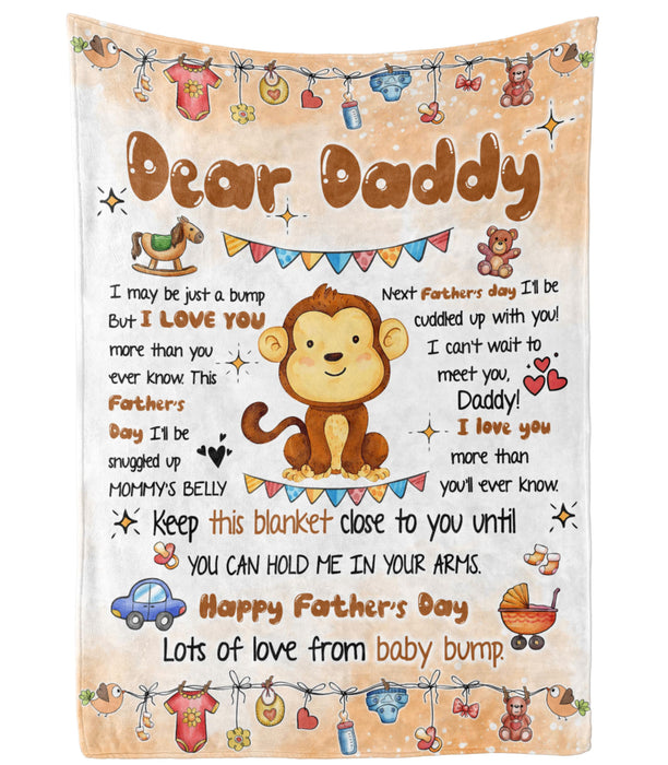 Personalized Blanket To My Dad From Baby Bump Happy Father's Day Cute Funny Baby Monkey Print Custom Name