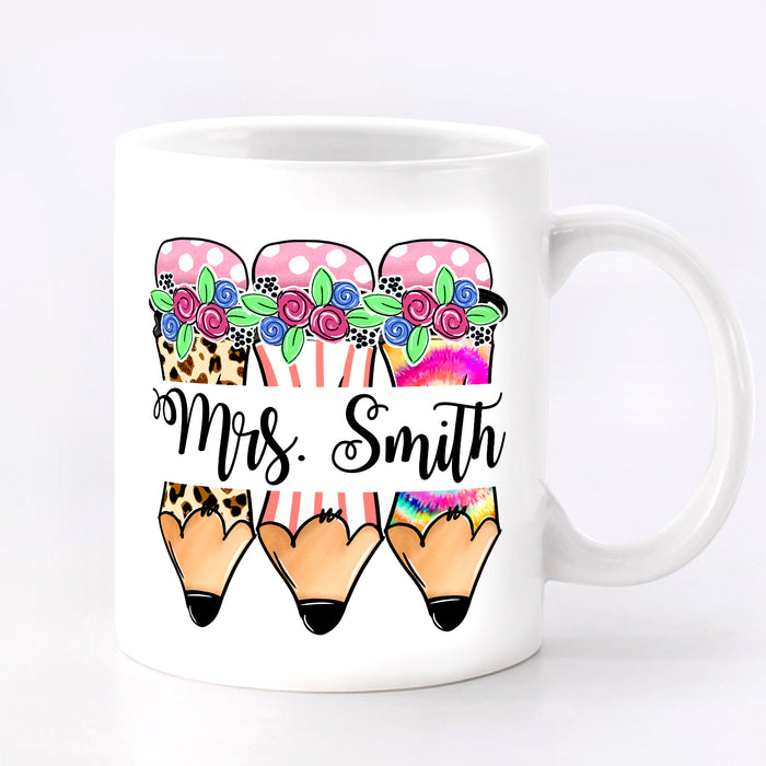 Personalized Back To School Mug Kindergarten Crew Pencil Print Custom Name 11 15oz Ceramic Coffee Cup