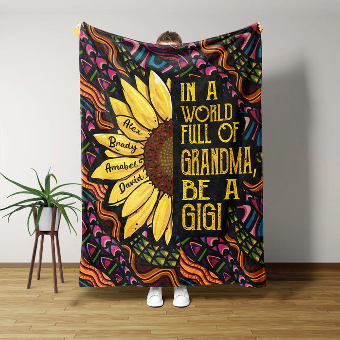 Personalized To My Grandma Blanket From Grandkids Sunflower In A World Full Mandala Custom Name Gifts For Christmas