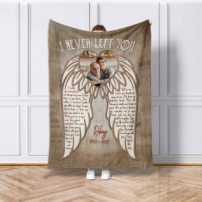 Personalized Memorial Blanket For Loss Of Loved Ones I Never Left You Angels Wings Custom Name Photo Sympathy Gifts