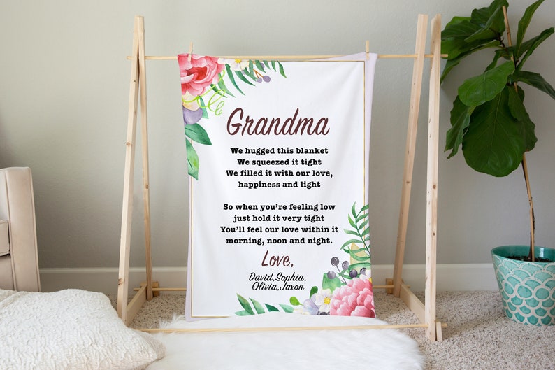 Personalized Blanket For Grandma We Hugged This Blanket Colorful Flower Printed Custom Grandkids Name