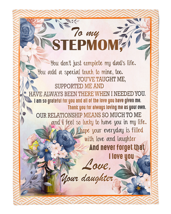 Personalized Lovely Sherpa Blanket To My Stepmom Rustic Floral Pattern Print Fleece Blanket Customized Name