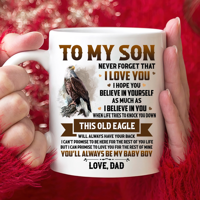 Personalized Ceramic Coffee Mug For Son Never Forget That I Love You Eagle Printed Custom Name 11 15oz Cup