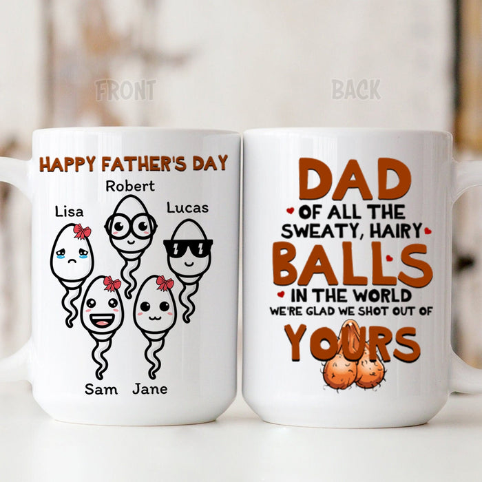 Personalized Ceramic Coffee Mug For Dad We're Glad We Shot Out Of Your Funny Sperm Custom Kids Name 11 15oz Cup