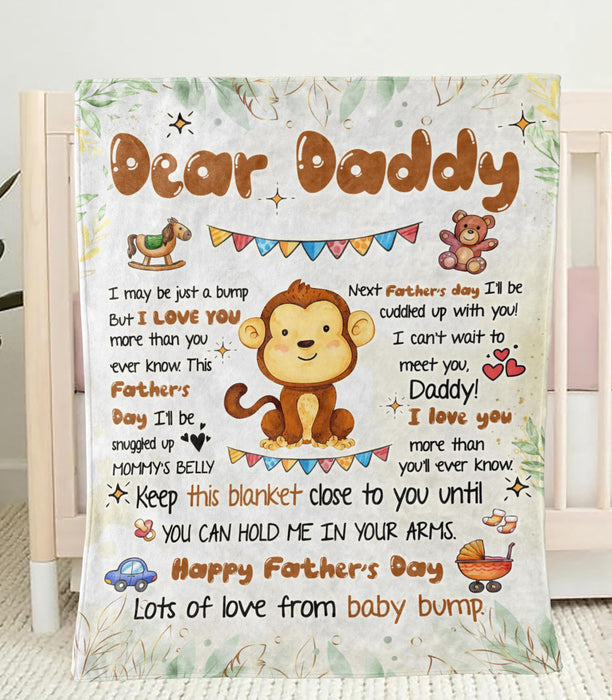 Personalized Blanket To My Dad From Baby Bump Happy Father's Day Funny Baby Monkey Cartoon Design Custom Name