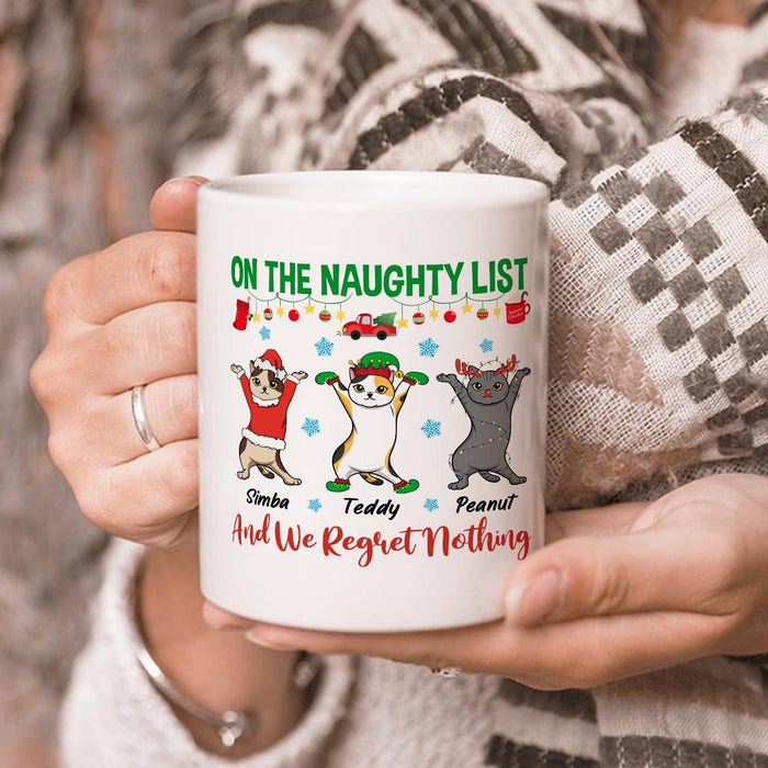 Personalized Coffee Mug Gifts For Cat Owners On The Naughty List Snowflakes Custom Name White Cup For Birthday Christmas