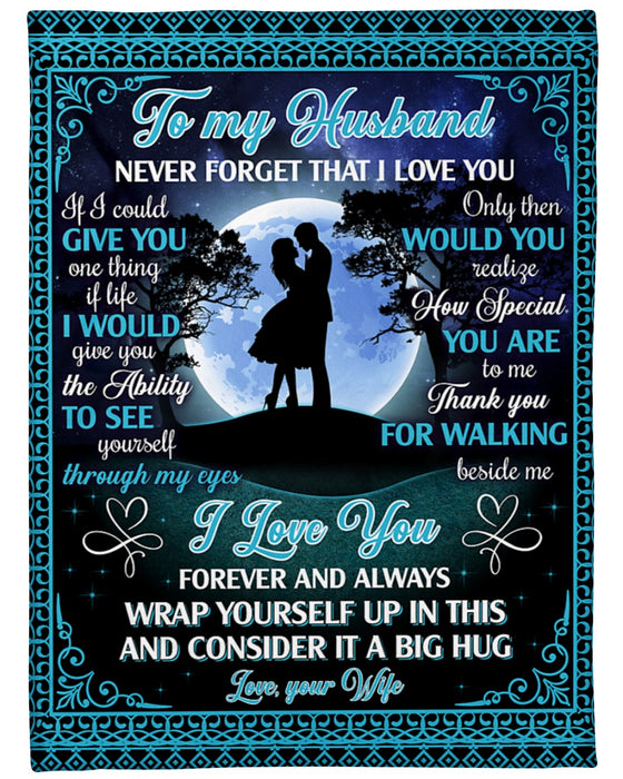 Personalized Blanket To My Husband From Wife Through My Eyes Couple Under The Moon Galaxy Background Custom Name