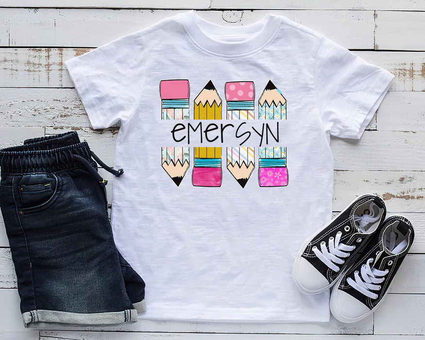 Personalized T-Shirt Gifts For Children Colorful Pencil Custom Name & Grade Cute Shirt Back To School Outfit