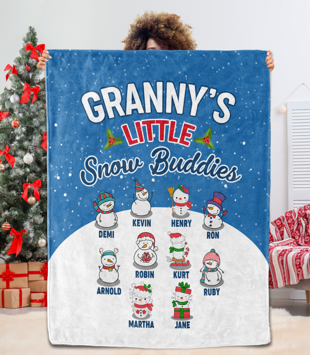 Personalized To My Grandma Blanket From Grandkids Granny's Little Snow Buddies Snowman Custom Name Gifts For Christmas