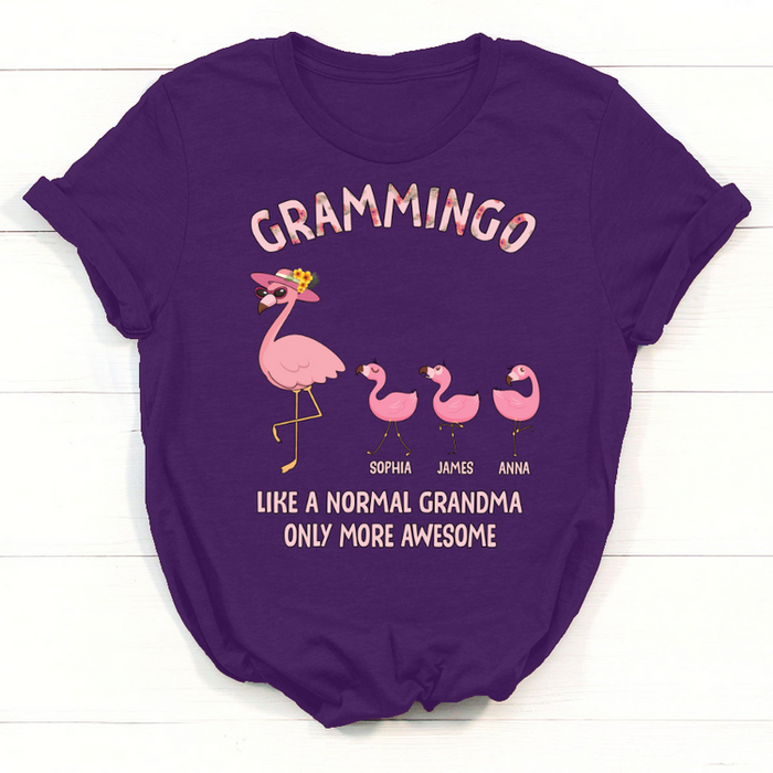 Personalized T-Shirt For Grandma Grammingo Cute Flamingo Printed Custom Grandkids Name Mother'S Day Shirt