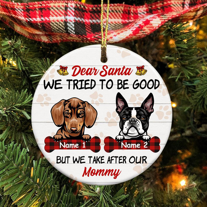 Personalized Ornament For Dog Lovers Santa I Tried To Be Good Buffalo Plaid Custom Name Tree Hanging Gifts For Christmas