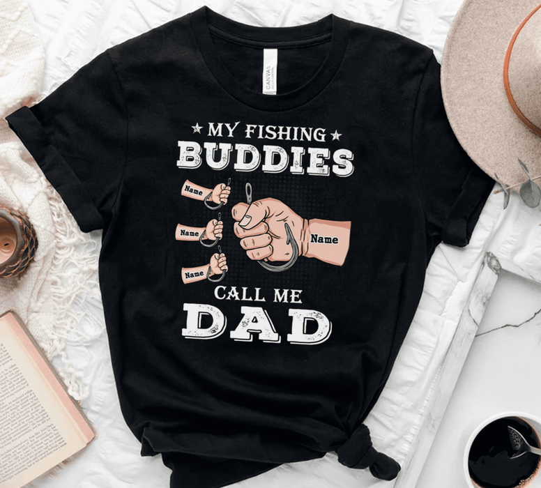 Personalized T-Shirt For Fishing Lovers To Dad My Fishing Buddies Call Me Dad Fist Bump Printed Custom Kids Name