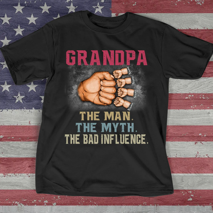 Personalized T-Shirt For Grandpa The Man Fist Bump Vintage Design Custom Grandkids Name Independence Day Shirt