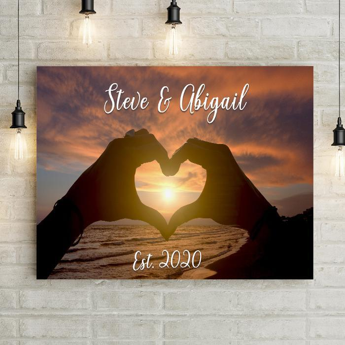 Personalized Canvas Wall Art For Couples Love Sunset Heart Hand Romantic Custom Name Poster Prints Gifts For Anniversary