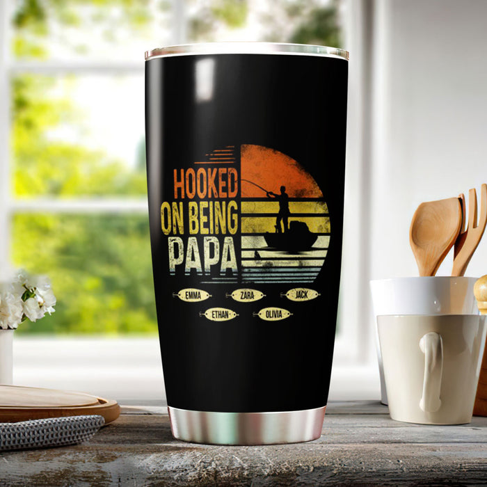 Personalized Tumbler For Grandpa From Grandkids Fishing Lovers Hooked On Being Papa Custom Name Travel Cup Xmas Gifts