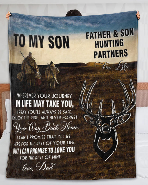 Personalized Blanket For Hunting Lover To My Son From Dad Father And Son Deer Hunting Printed Custom Name