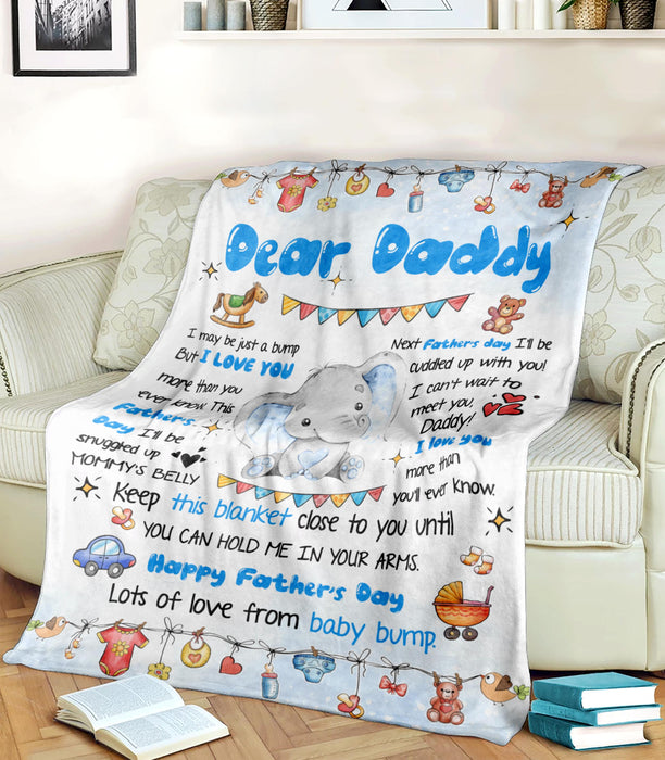 Personalized Blanket To My Dad From Baby Bump Happy Father's Day Funny Baby Elephant  Blue Style Custom Name