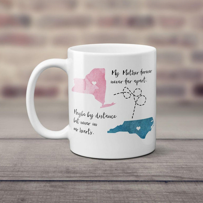 Personalized Coffee Mug For Family Mommy My Mother Forever Never Far Apart Custom Name White Cup Long Distance Gifts