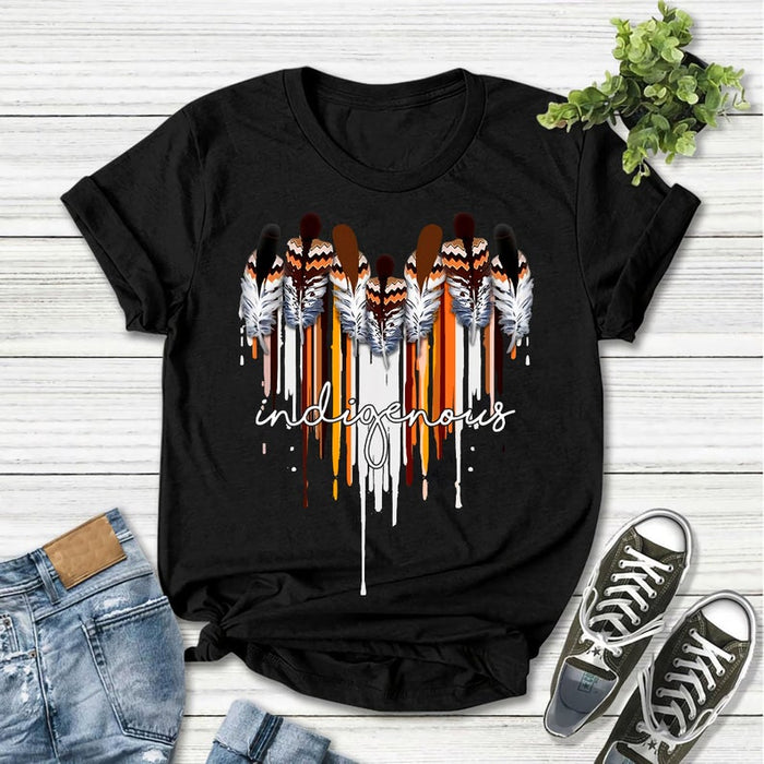 Classic T-Shirt For Women Indigenous Native Father Dripping Heart Shirt Native American Tribe Day Shirt