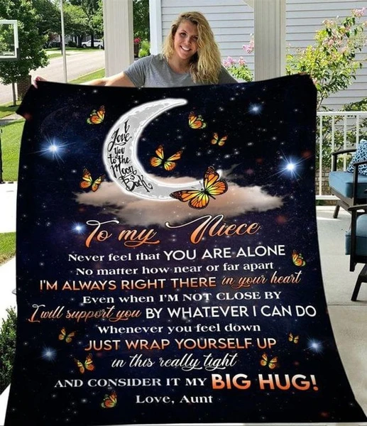 Personalized Moon Butterfly Fleece Blanket To My Niece From Aunt Never Feel That You Are Alone Custom Name