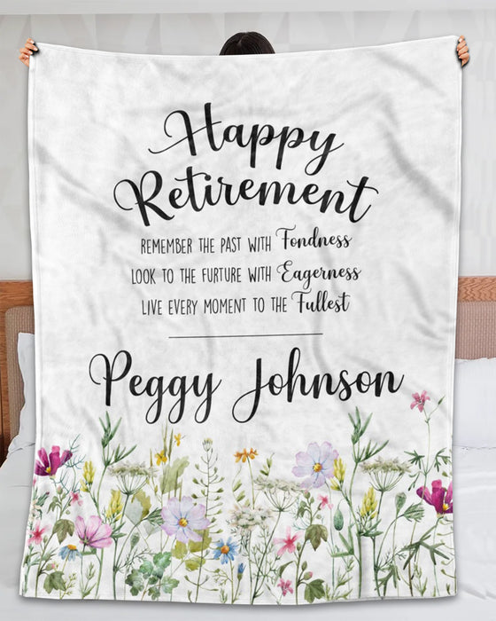 Personalized Retirement Blanket For Colleague Floral Live Every Moment To The Fullest Custom Name Gifts For Men Women