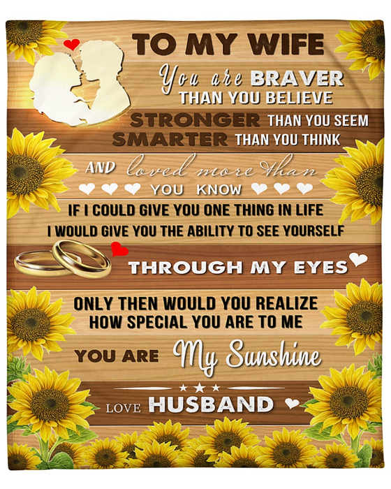 Personalized To My Wife Blanket My Sunshine Sunflower Printed Wooden Background Custom Name Premium Blanket