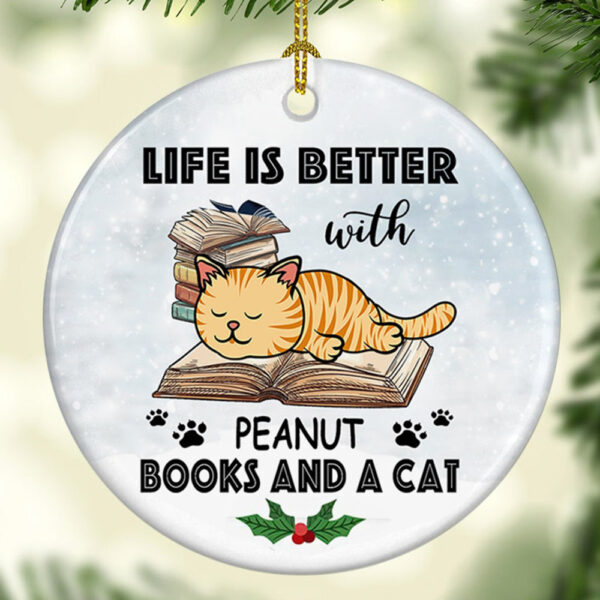 Personalized Ornament For Cat Lovers Books And A Pet Paw Lazy Printed Custom Name Tree Hanging Gifts For Christmas Xmas