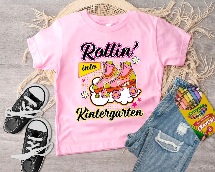Personalized T-Shirt For Kid Rollin' Into Kindergarten Roller Skates Print Custom Name Back To School Outfit