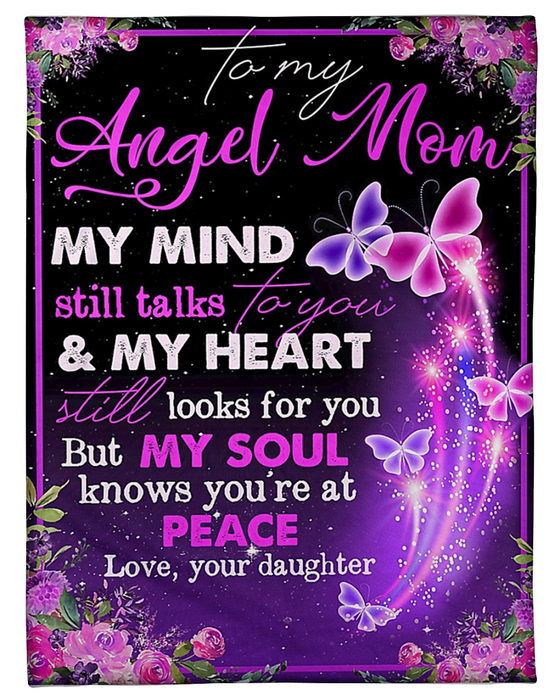Personalized Memorial Blanket To My Angle Mom From Daughter Butterfly & Flower Purple Galaxy Background Custom Name
