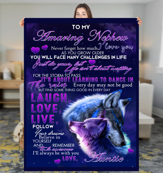 Personalized To My Nephew Blanket From Auntie Uncle I Will Always With You Lighting Wolf Custom Name Gifts For Christmas