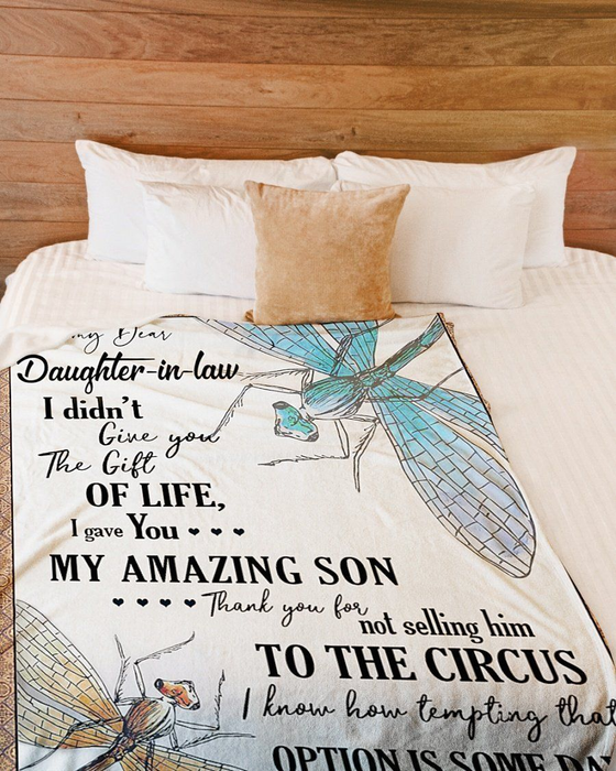 Personalized To My Daughter In Law Blanket The Gifts Of Life I Gave You My Son Dragonfly Custom Name Gifts For Christmas