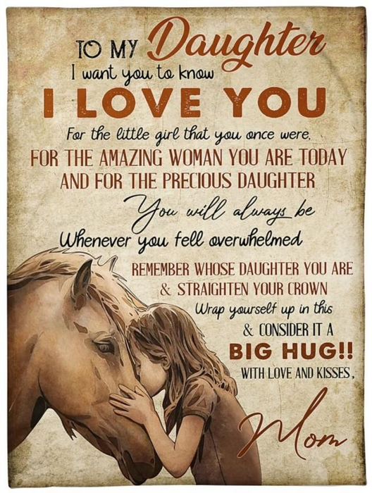 Personalized Fleece Sherpa Blanket To My Daughter From Mom Custom Name Daughter Kiss Horse I Want You To Know I Love You