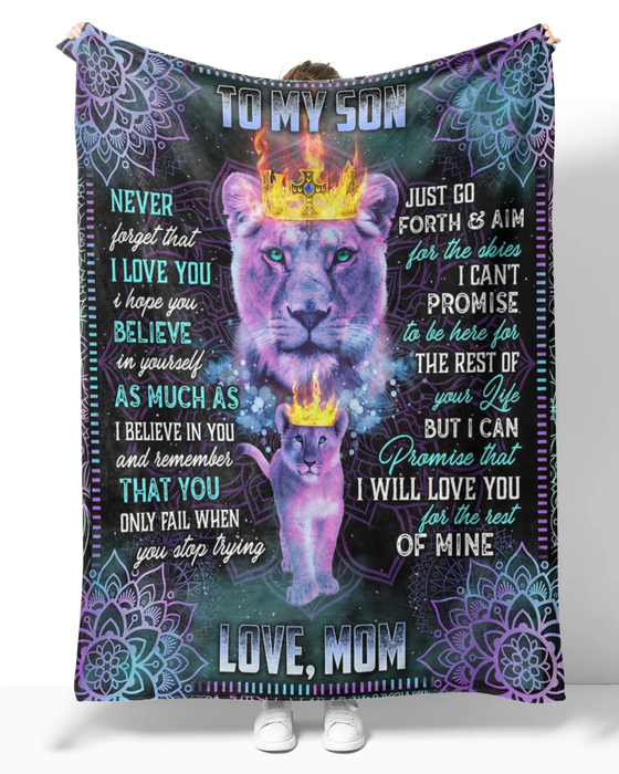 Personalized Purple Fleece Mandala Blanket To My Son Lions With Crown Premium Blankets Custom Name