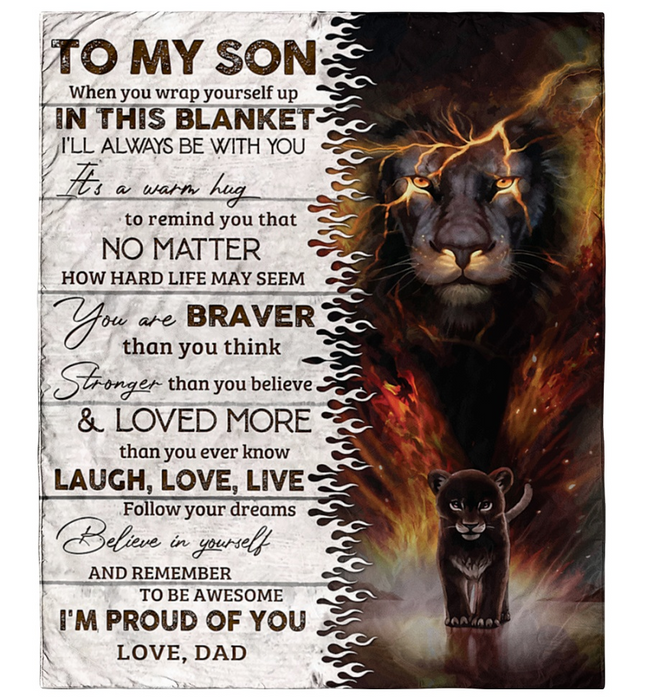 Personalized Blanket To My Son From Dad Always Be With You Old & Baby Lion Printed Wooden Background Custom Name