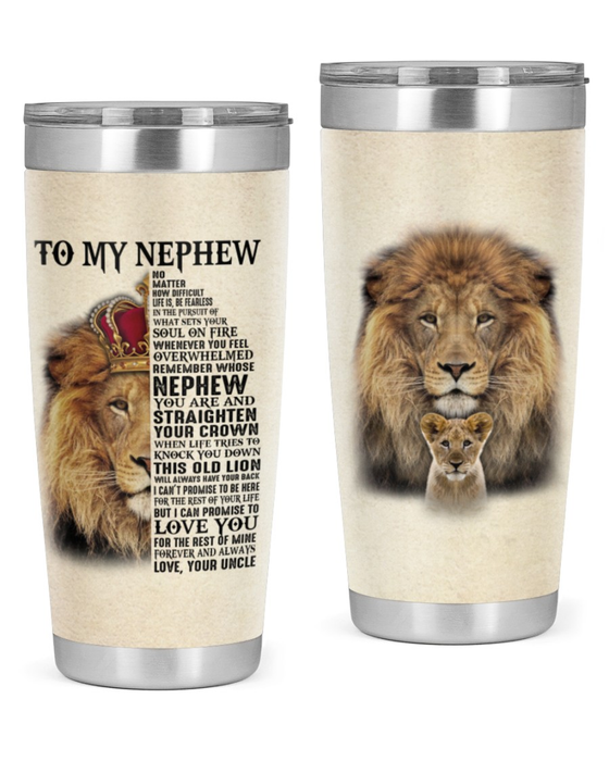 Personalized To My Nephew Tumbler Lion Diadem Promise To Love You Custom Name Travel Cup Gifts For Christmas Xmas