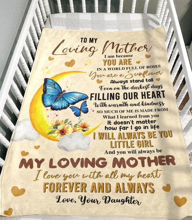 Personalized To My Loving Mother Blanket From Daughter Butterfly & Sunflower Printed Mother'S Day Premium Blanket
