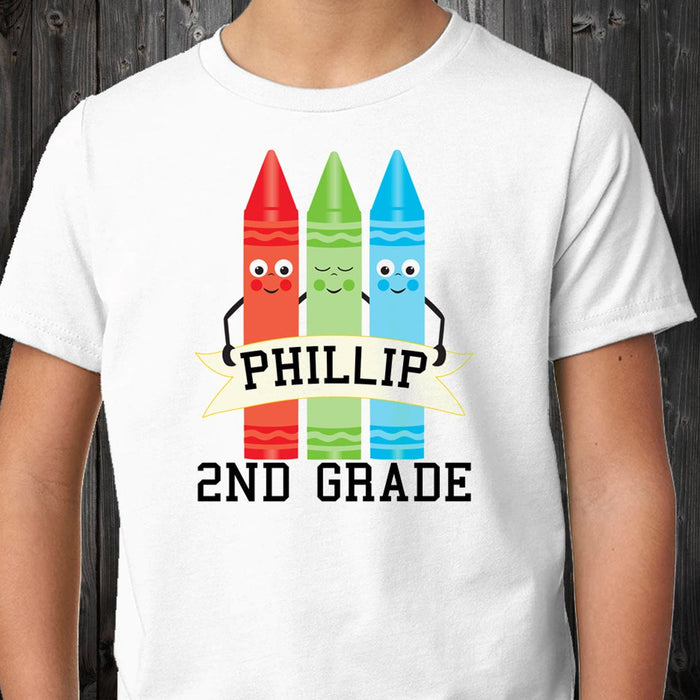 Personalized T-Shirt For Kids 2nd Grade Custom Name & Grade Level Red Green Blue Pencil Back To School Outfit