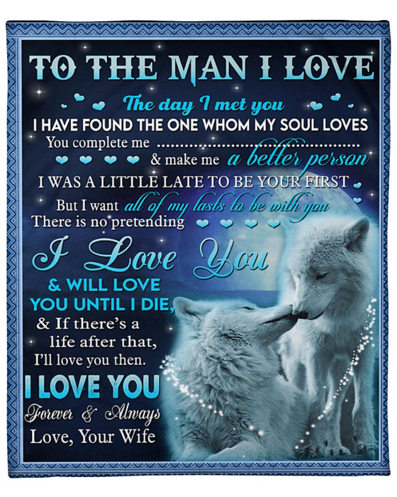 Personalized Love Blanket To My Husband To The Man I Love White Wolf Couple Print Valentine Blankets Custom Name