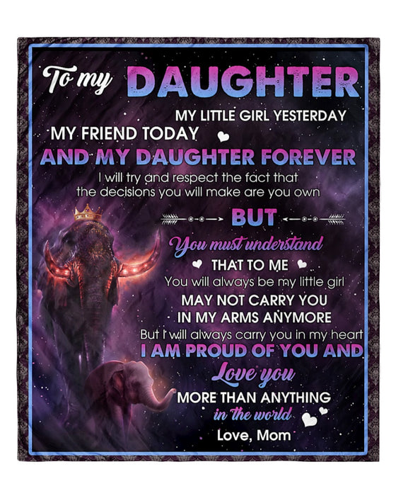 Personalized To My Daughter From Mom Fleece Blanket Today And My Daughter Forever Custom Name Purple Magic Elephants