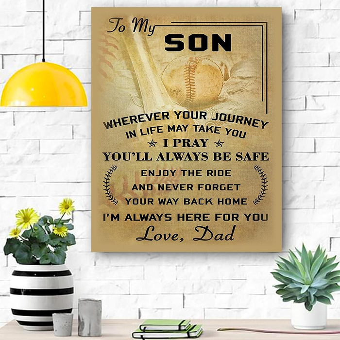 Personalized To My Son Canvas Wall Art Baseball I Pray You Will Always Be Safe Custom Name Poster Prints For Christmas