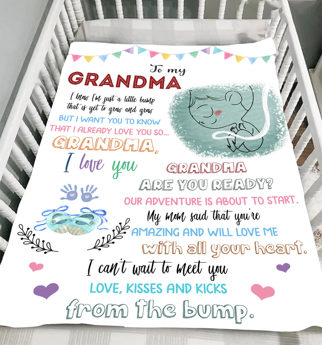 Personalized Blanket To My Grandma From Baby Bump I Already Love You Baby And Handprints Printed Custom Name