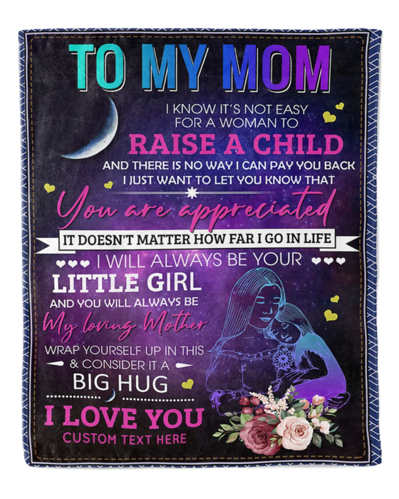 Personalized Lovely Blanket To My Mom Neon Mommy Holding Daughter & Flower Fleece Blanket Custom Name