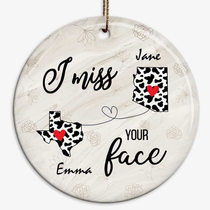 Personalized Ornament Long Distance Gifts For Family Friend Cow Patterned Long Distance Besties Custom Name Tree Hanging