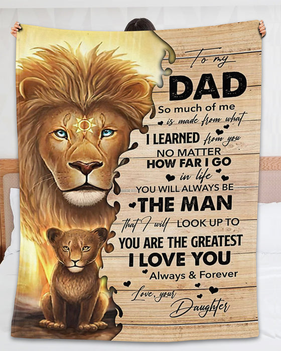 Personalized Blanket To My Dad From Daughter I Love You Old And Baby Lion Printed Wooden Background Custom Name