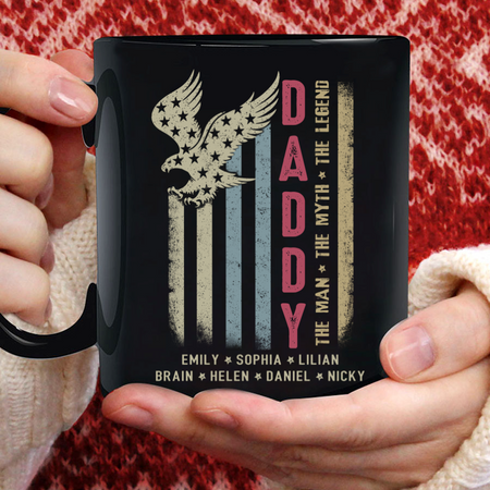 Personalized Ceramic Coffee Mug For Dad Daddy The Man The Myth Eagle Print USA Flag Design 11 15oz 4th July Cup