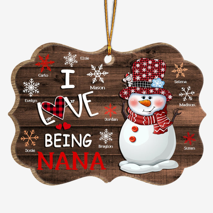 Personalized Ornament For Grandma From Grandkids Wooden Snowman I Love Being Nana Custom Name Gifts For Christmas