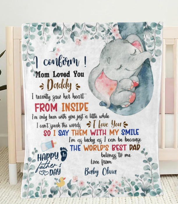 Personalized Blanket To My Dad From Baby Bump Happy First Father's Day Cute Baby Elephant Design Custom Name