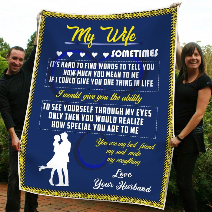 Personalized To My Wife Blanket From Husband Sometimes It'S Hard To Find Words Romantic Couple Printed Fleece Blanket