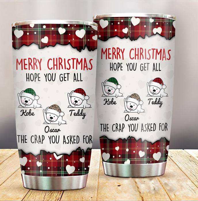 Personalized Tumbler For Dog Lovers Red Plaid Hope You Get All The Crap Custom Name Travel Cup 20oz Gifts For Christmas
