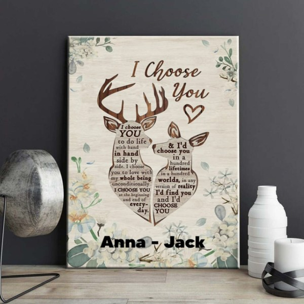 Personalized Canvas Wall Art For Couples Hunting Deer Word Art I'd Choose You Custom Name Poster Prints Christmas Gifts
